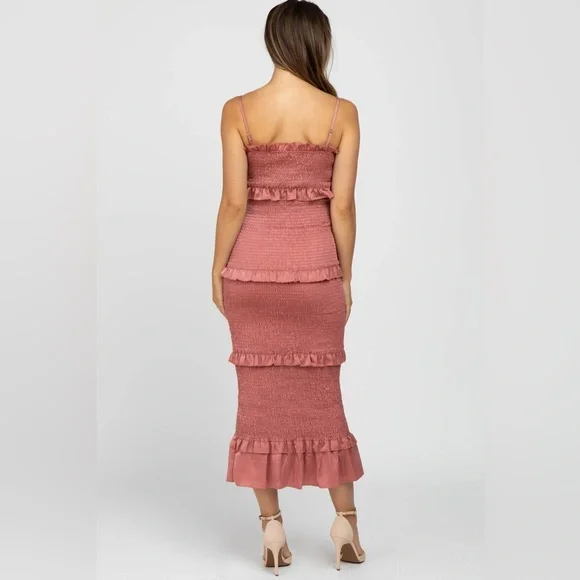 PinkBlush satin smocked bodycon midi dress nwot - Picture 3 of 15